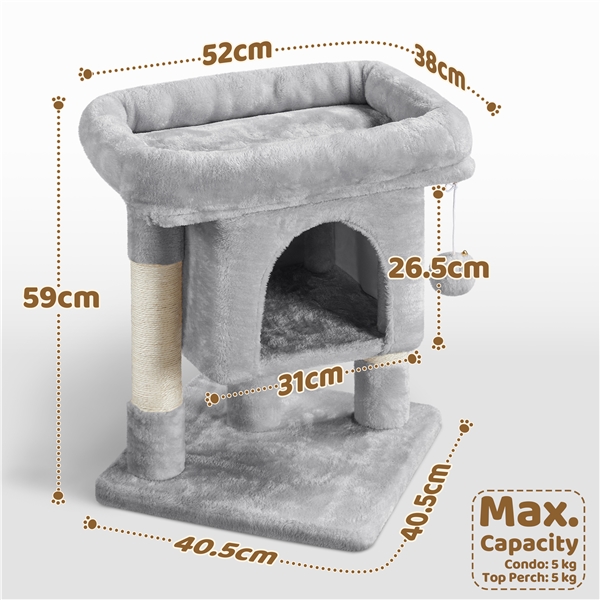 Šviesiai pilkas 59 cm kačių medis su draskykle - Image 4