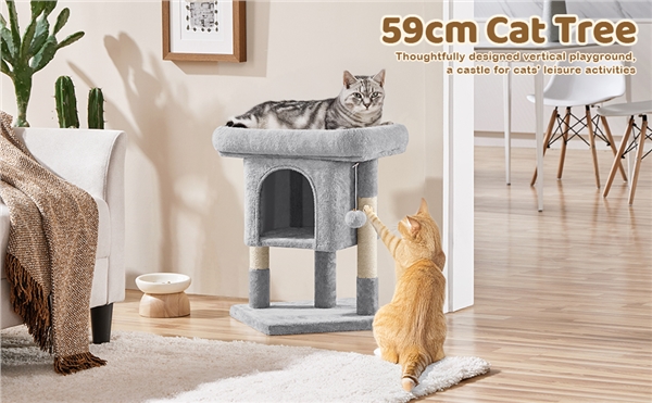 Šviesiai pilkas 59 cm kačių medis su draskykle - Image 14