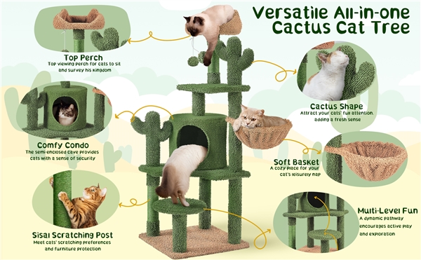 135 cm kaktuso formos kačių bokštas - Image 4