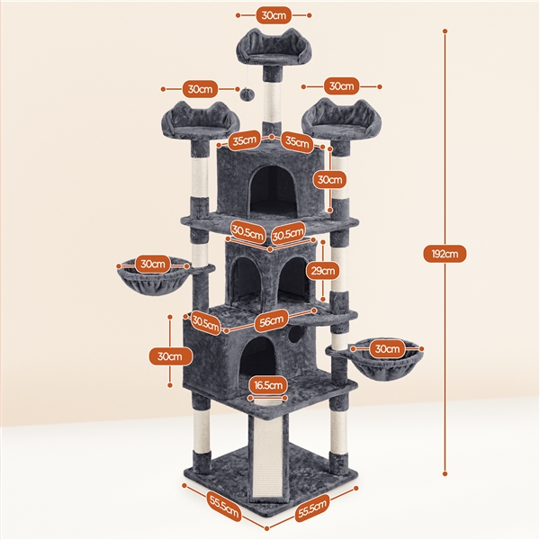 Aukštas 194 cm kačių bokštas – Tamsiai pilkas - Image 3
