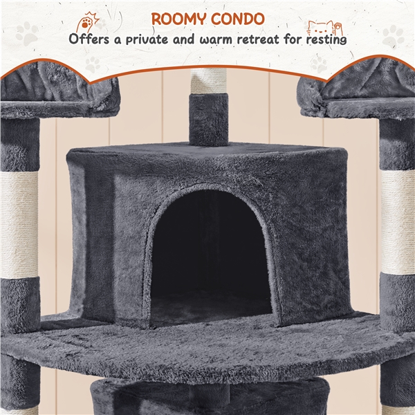 Aukštas 194 cm kačių bokštas – Tamsiai pilkas - Image 6