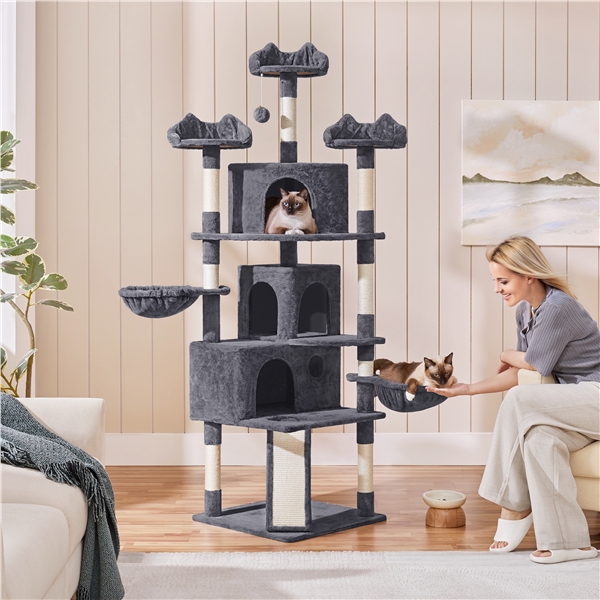 Aukštas 194 cm kačių bokštas – Tamsiai pilkas - Image 12