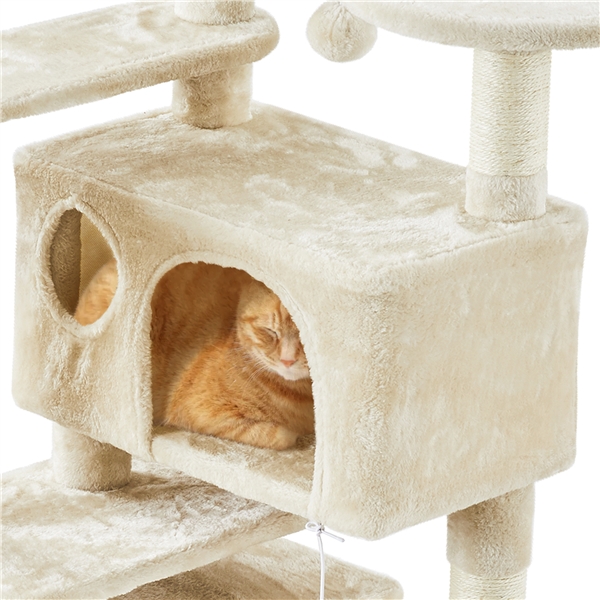 🐱 Daugiaaukštė kačių draskyklė su nameliais – smėlio spalvos - Image 5