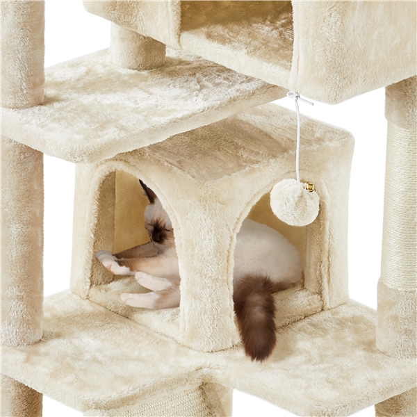 🐱 Daugiaaukštė kačių draskyklė su nameliais – smėlio spalvos - Image 6