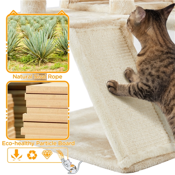 🐱 Daugiaaukštė kačių draskyklė su nameliais – smėlio spalvos - Image 12