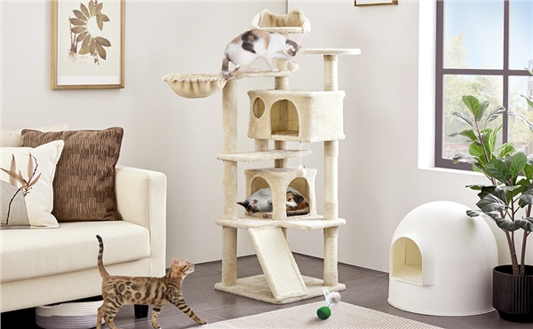 🐱 Daugiaaukštė kačių draskyklė su nameliais – smėlio spalvos - Image 14