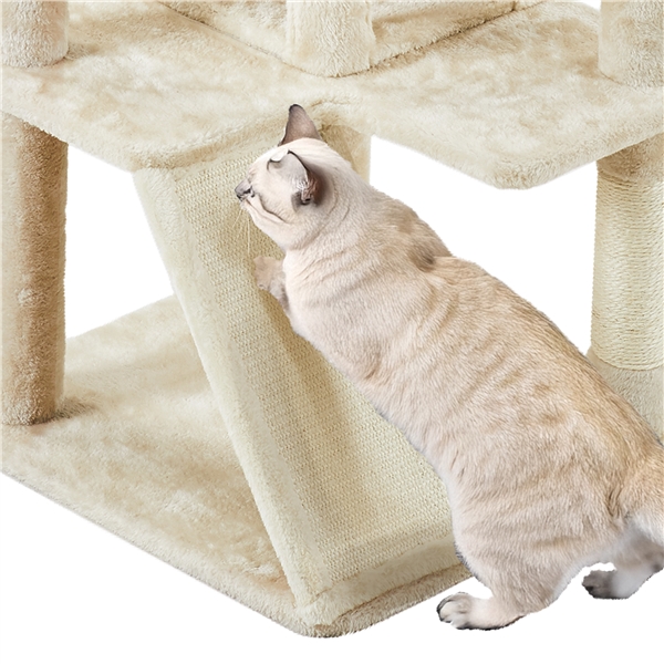 🐱 Daugiaaukštė kačių draskyklė su nameliais – smėlio spalvos - Image 17
