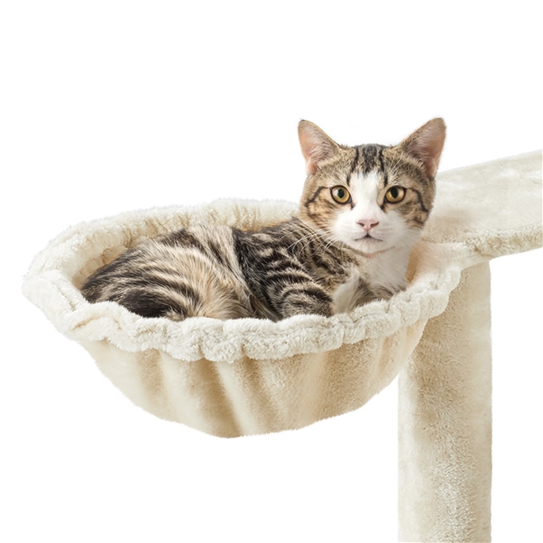 🐱 Daugiaaukštė kačių draskyklė su nameliais – smėlio spalvos - Image 18
