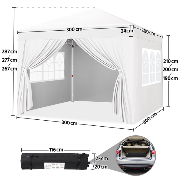 ⛺ Sulankstoma pavėsinė 3 × 3 m su sienelėmis – balta - Image 5