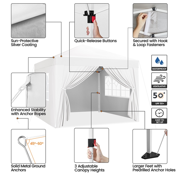 ⛺ Sulankstoma pavėsinė 3 × 3 m su sienelėmis – balta - Image 6